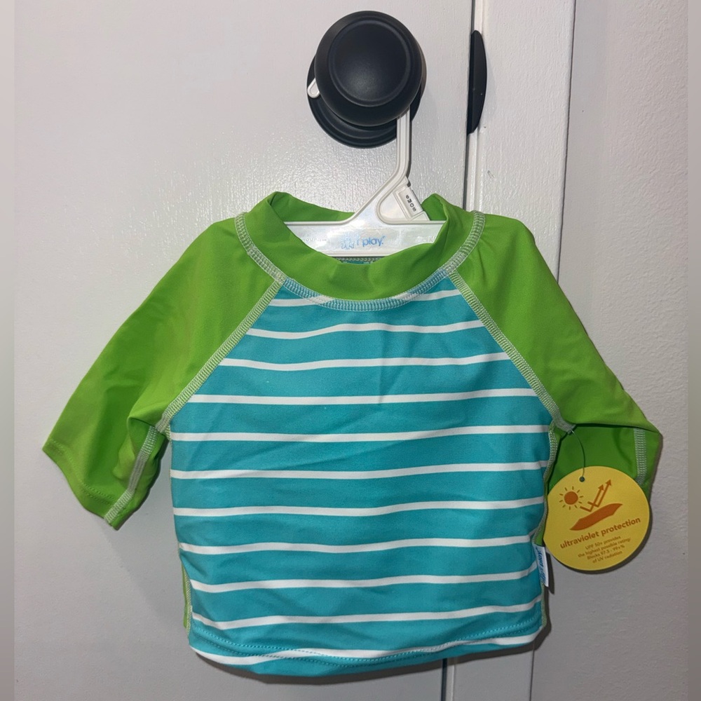 Green & Aqua Baby Swim Trunks & Rash Guard Set 3-6 Month w/ built in swim diaper - Picture 9 of 9